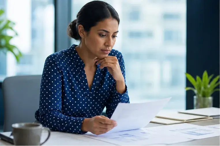 A professional reviewing salary research
